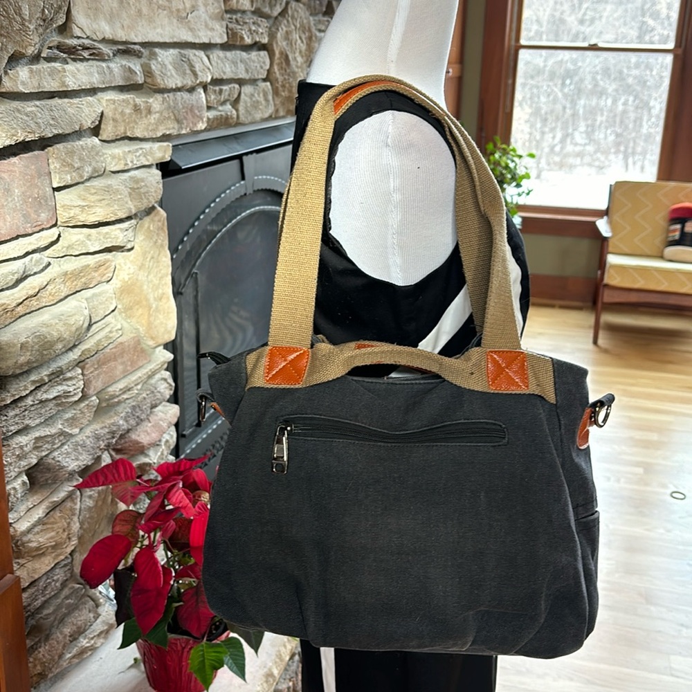 Jingpinfanbu Blue and Tan Canvas Tote Multipockets
